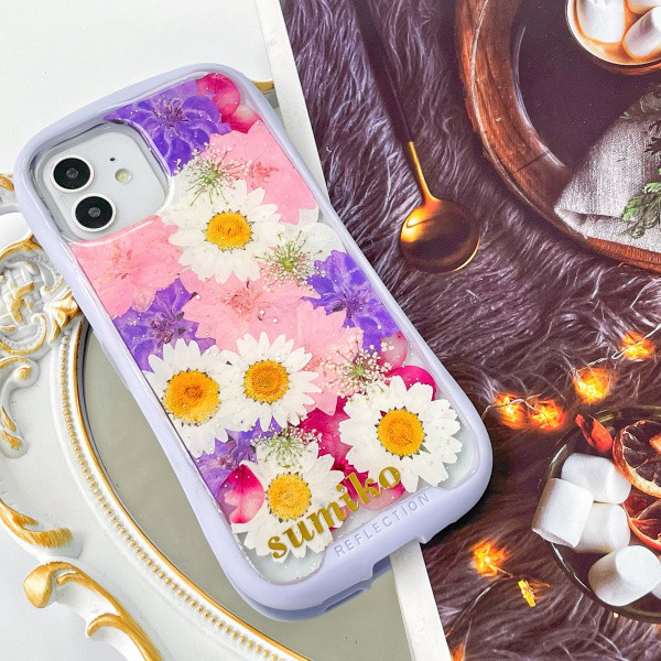 紫陽花iFace風押し花スマホケース iPhoneのみ対応 手帳型 iPhone16 iPhone16Pro