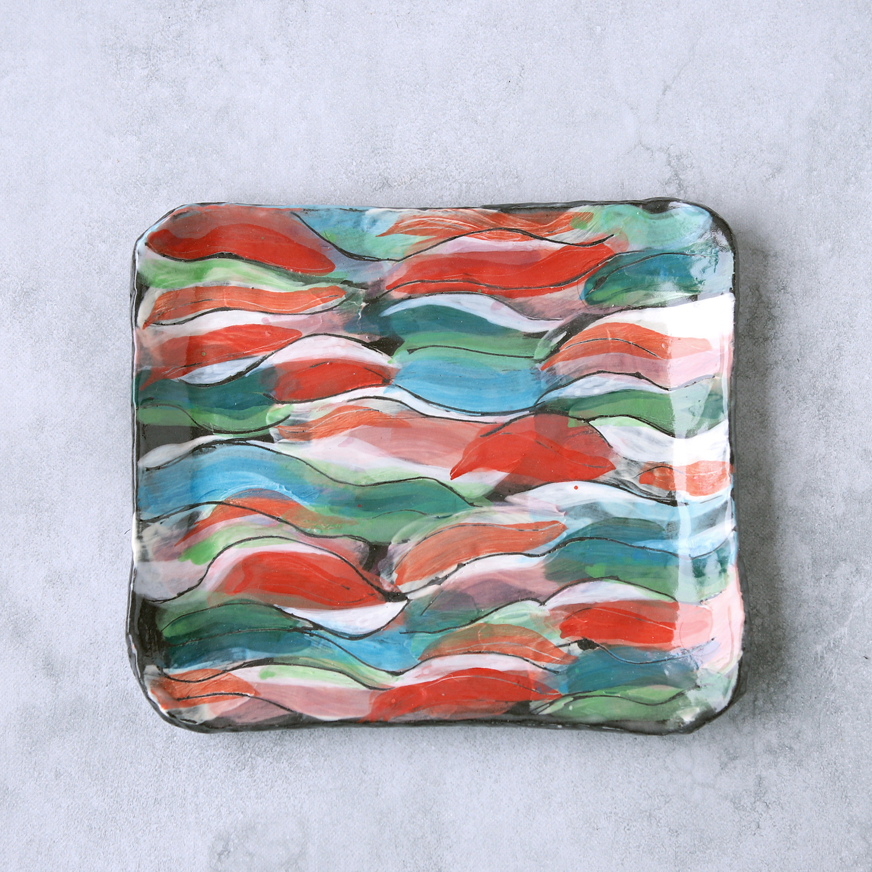 色絵四角皿・抽象