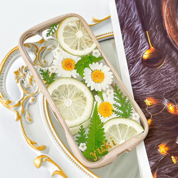 レモンiFace風押し花スマホケース iPhoneのみ対応 手帳型 iPhone16 iPhone16Pro