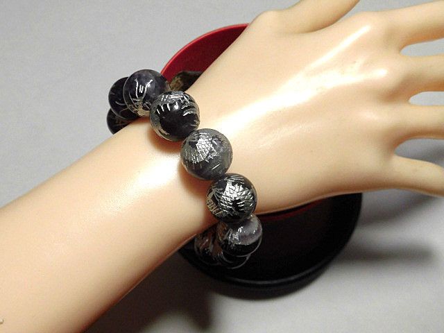 天然石 アメジスト青龍15.9～16.2mm玉ブレスレット 内周18.3cm 　　250720102