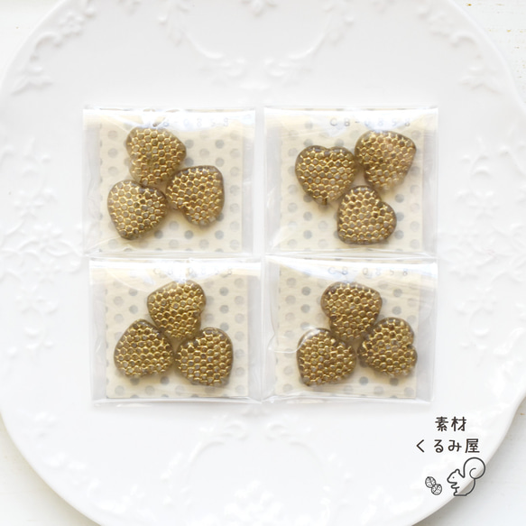 CB-0858　チェコビーズ　ハート　型押しドット柄　14×14.5mm　ゴールド　3個 5枚目の画像