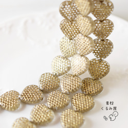 CB-0858　チェコビーズ　ハート　型押しドット柄　14×14.5mm　ゴールド　3個 8枚目の画像