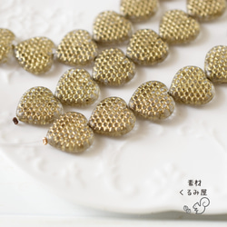 CB-0858　チェコビーズ　ハート　型押しドット柄　14×14.5mm　ゴールド　3個 7枚目の画像