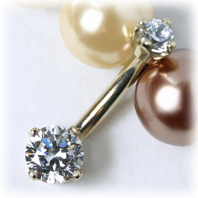 14金　高級　へそピアス　ホワイトゴールド　ダブルCZ　ボディピアス　バーの短いタイプあり　【BG113WG】