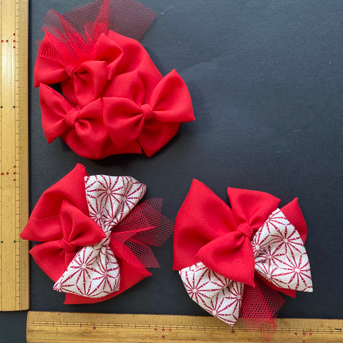 赤 リボン 2つセット チュール ヘアアクセサリー ツインテール 髪飾り