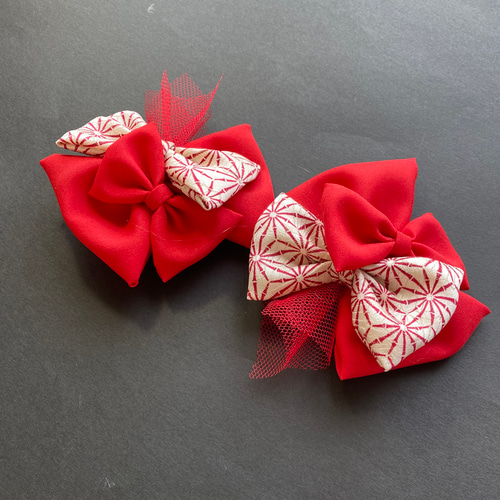 赤 リボン 2つセット チュール ヘアアクセサリー ツインテール 髪飾り