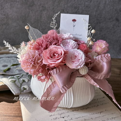 母の日フラワー2025『ロゼ』クリアケース入り プリザーブドフラワー