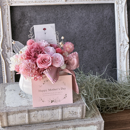 母の日フラワー2025『ロゼ』クリアケース入り プリザーブドフラワー