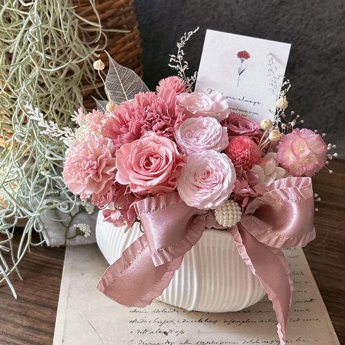 母の日フラワー2025『ロゼ』クリアケース入り プリザーブドフラワー