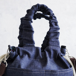 岡山牛仔束口袋（海軍藍）旅行推薦◎2way單肩包休閒托特包春季海軍藍 第10張的照片