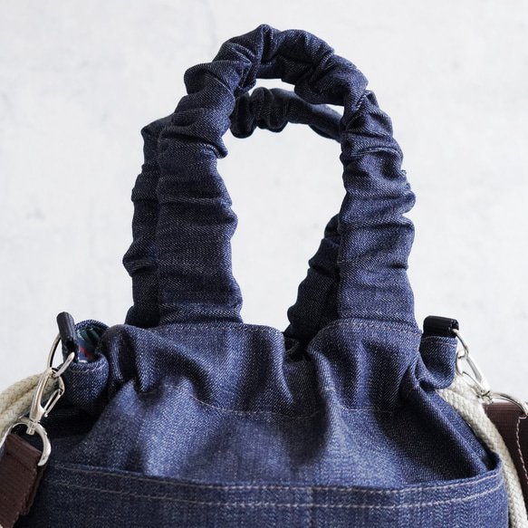 岡山牛仔束口袋（海軍藍）旅行推薦◎2way單肩包休閒托特包春季海軍藍 第10張的照片