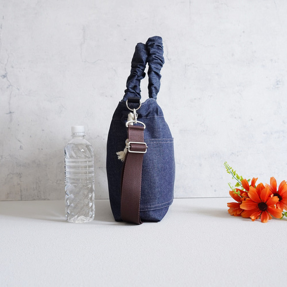 岡山牛仔束口袋（海軍藍）旅行推薦◎2way單肩包休閒托特包春季海軍藍 第16張的照片