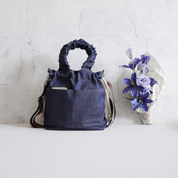 岡山牛仔束口袋（海軍藍）旅行推薦◎2way單肩包休閒托特包春季海軍藍 第18張的照片