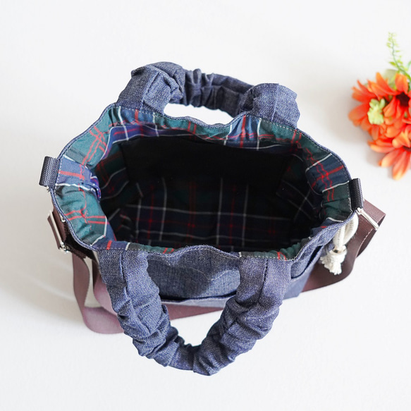 岡山牛仔束口袋（海軍藍）旅行推薦◎2way單肩包休閒托特包春季海軍藍 第11張的照片