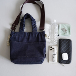 岡山牛仔束口袋（海軍藍）旅行推薦◎2way單肩包休閒托特包春季海軍藍 第17張的照片
