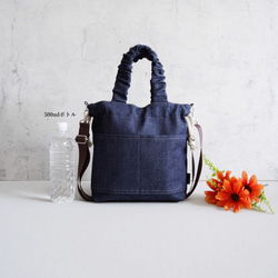 岡山牛仔束口袋（海軍藍）旅行推薦◎2way單肩包休閒托特包春季海軍藍 第14張的照片