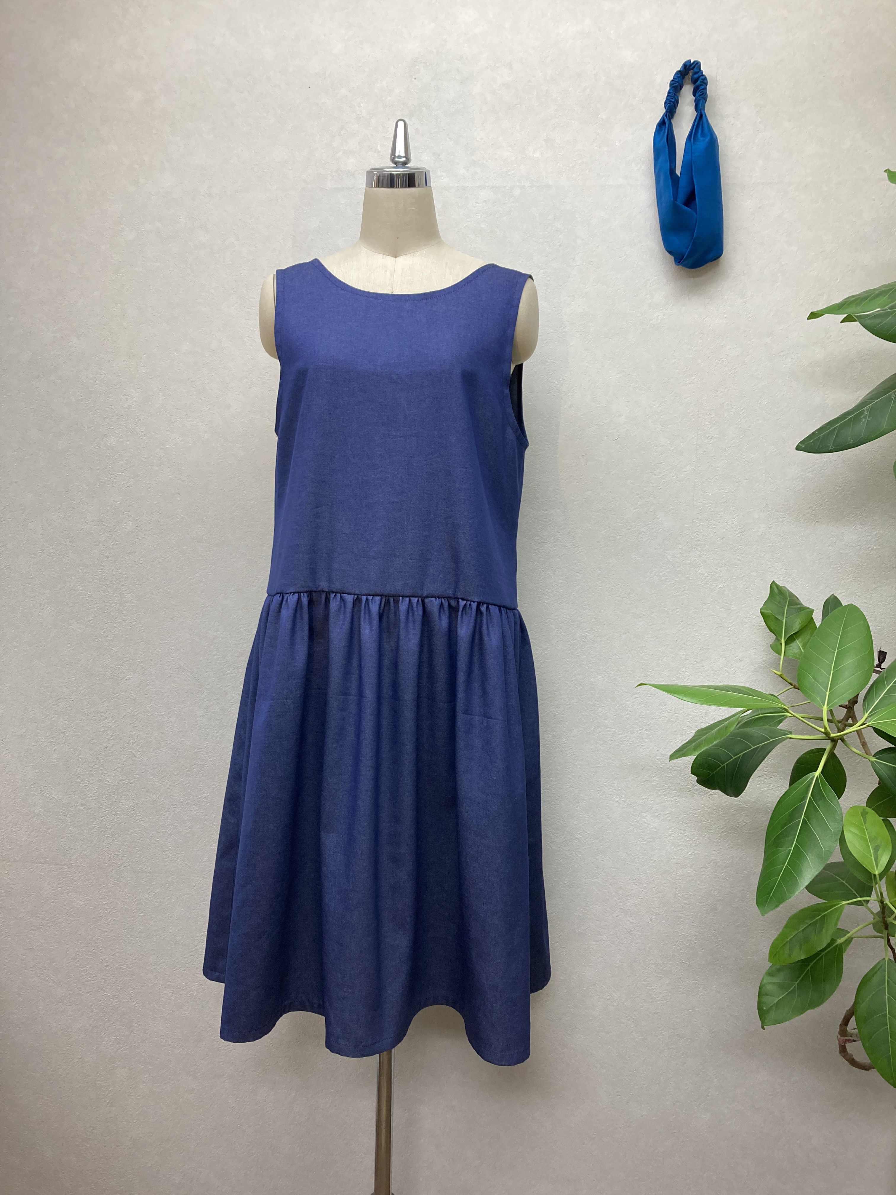 前後着用出来る♪シンプルジャンバースカート＊ソフトデニム＊インディゴブルー色＊サイズ有り