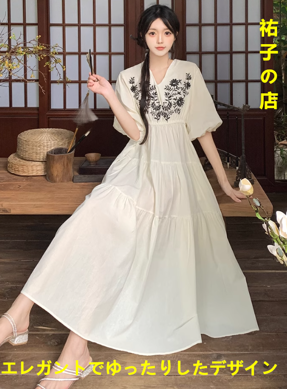 はまち☆綿麻VネックワンピースLサイズ/チャコールグレー handmade 綿麻VネックワンピースLサイズ/チャコールグレー handmade LUXE