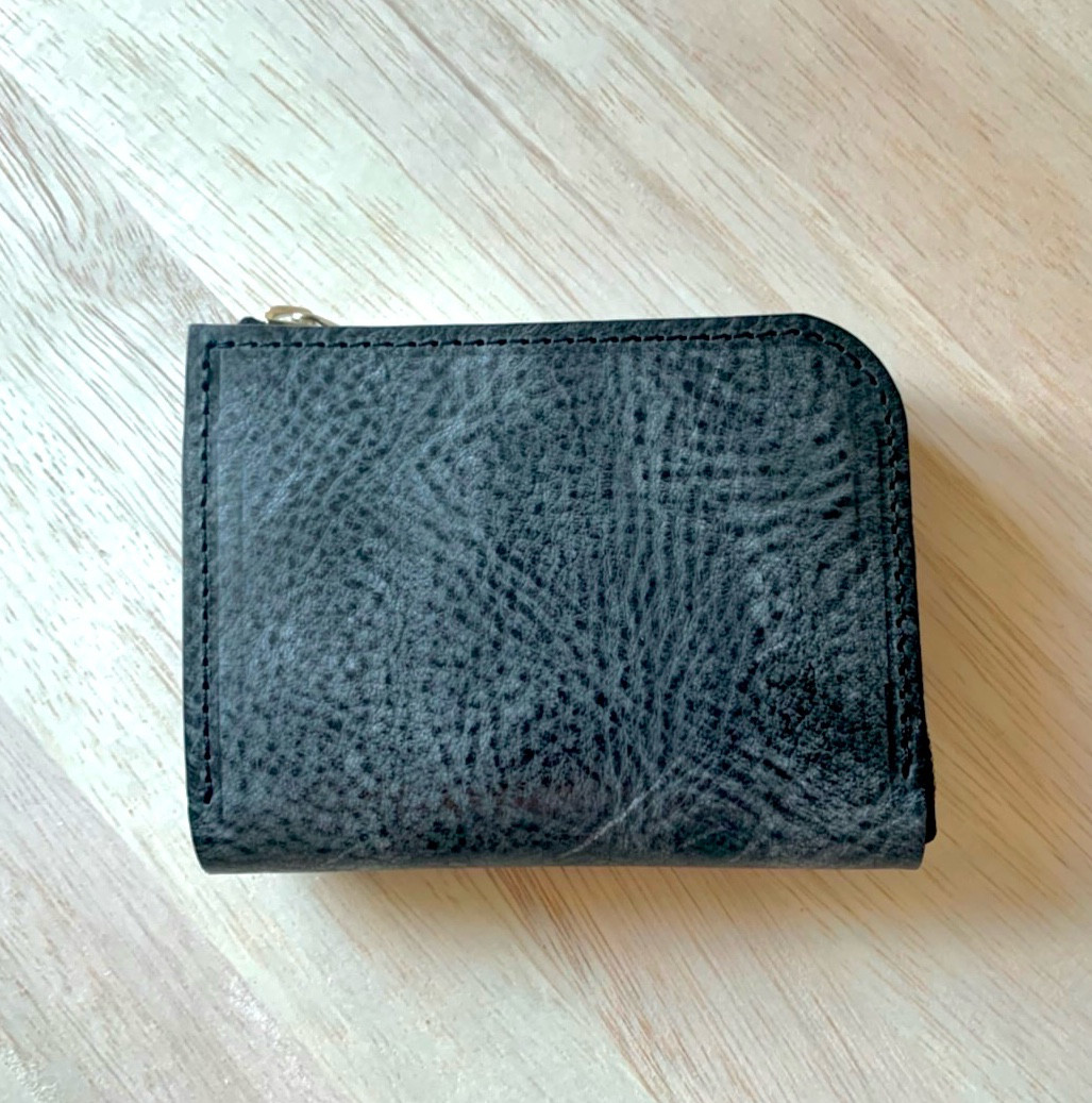 Ｌ字ファスナーミニ財布/色：s.ブラック/オイルワックス