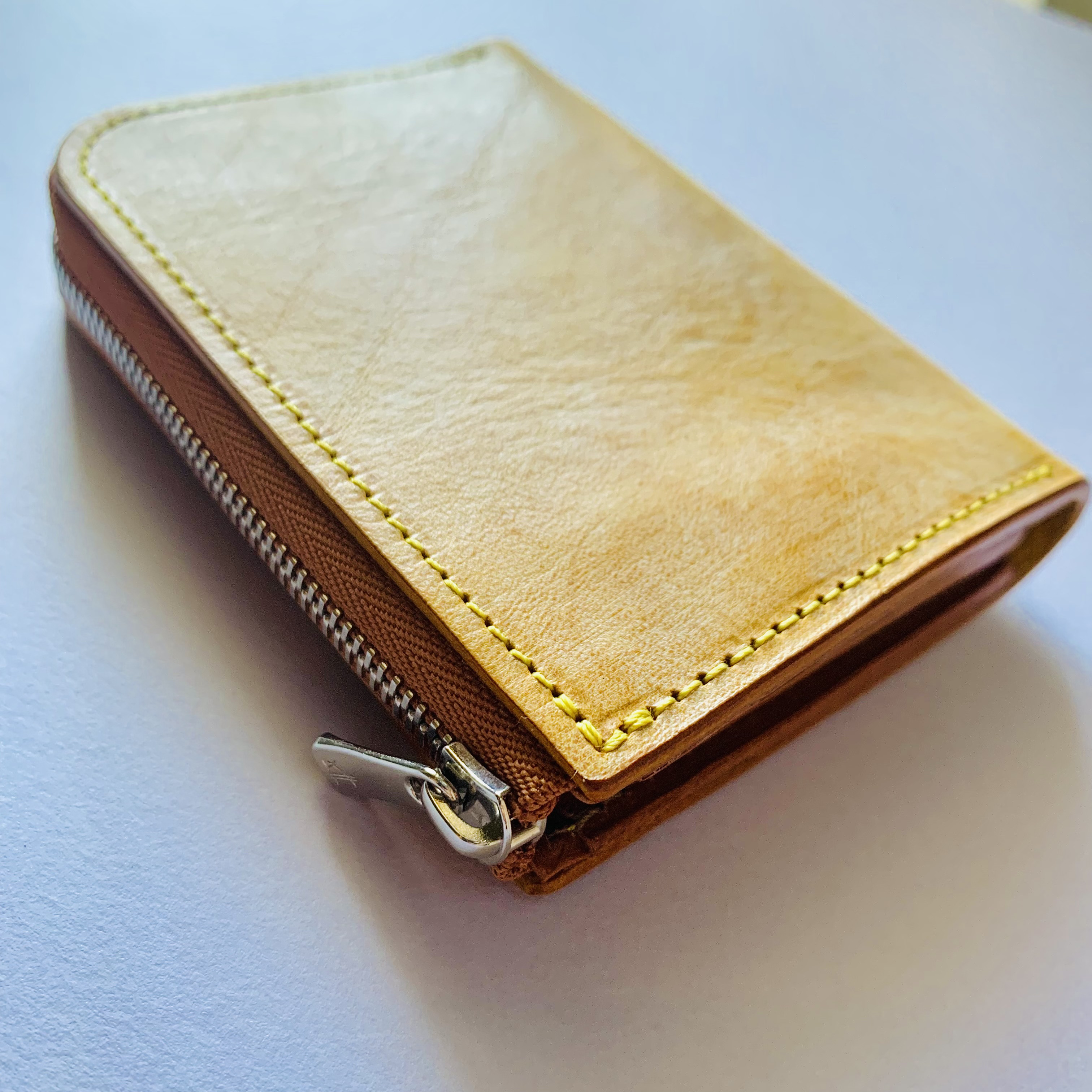 Ｌ字ファスナーミニ財布/色：3color/ブルー,グリーン,マスタード/オイルワックス