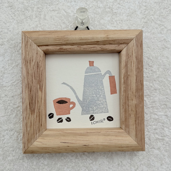 小さな木版画：コーヒーポット 1枚目の画像