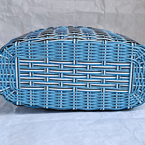 受注製作】エコクラフト かごバッグ ブルーミックス（縦横） ＃018