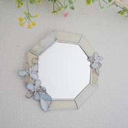 ✴︎:リップルグリーンの八角形の鏡♪ （size20㎝/Max22） ステンド