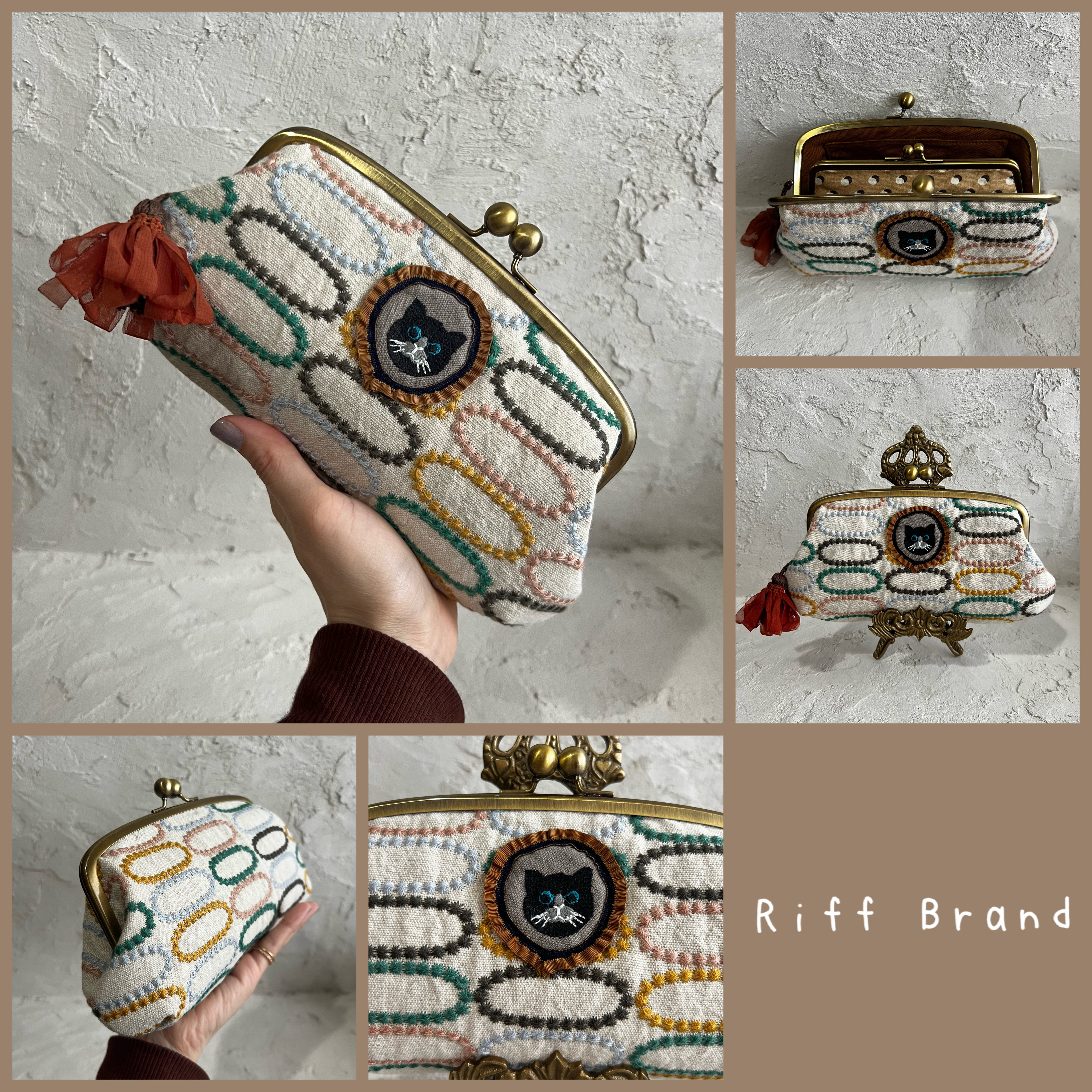 ♦︎全8種♦︎選べる刺繍の猫ちゃん　がま口ポーチ・長財布