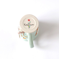 ネコさんのティータイムが楽しそう　ゆっくりティータイム（ネコと小鳥）マグカップ　磁器 7枚目の画像