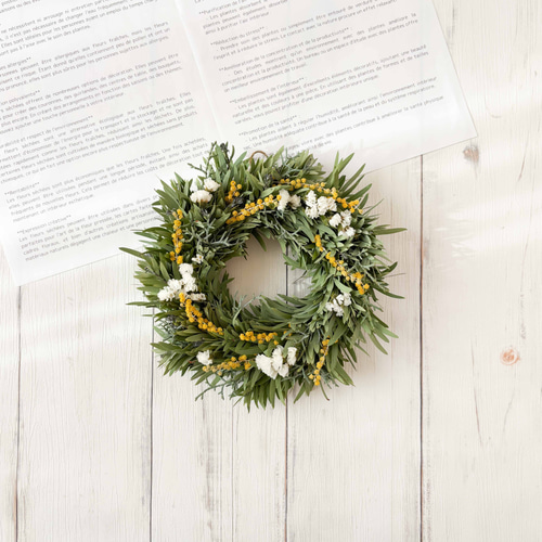 アカシアブルーブッシュとミモザのナチュラルリース Mサイズ ドライ