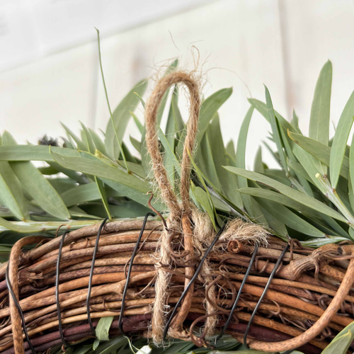 ミモザとグリーンのナチュラルリース 23cmMサイズ | ドライフラワー