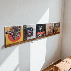 杉無垢材のレコードディスプレイレール LP5枚用 ウォールシェルフ