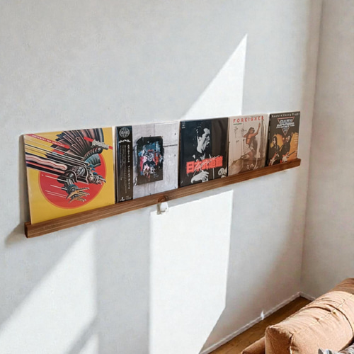 杉無垢材のレコードディスプレイレール LP5枚用 ウォールシェルフ