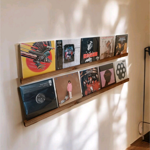 杉無垢材のレコードディスプレイレール LP5枚用 ウォールシェルフ