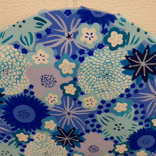 青だらけの花の作品 抽象画 キャンバスアート 25×25cm 厚さ1.5cm 画家