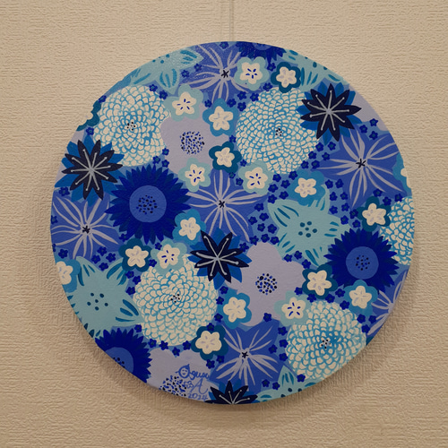 青だらけの花の作品 抽象画 キャンバスアート 25×25cm 厚さ1.5cm 画家