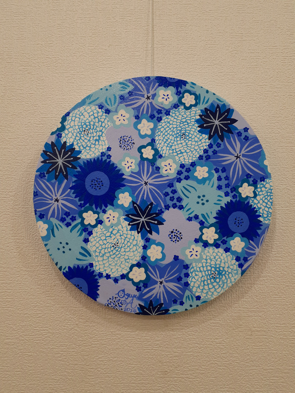 青だらけの花の作品 抽象画 キャンバスアート25×25cm画家小楠アキコ