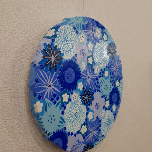 青だらけの花の作品 抽象画 キャンバスアート 25×25cm 厚さ1.5cm 画家