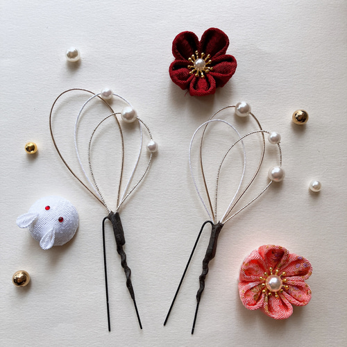 水引Uピン1個☆パールビーズあり＊ちょい足しにも！ ○つまみ細工