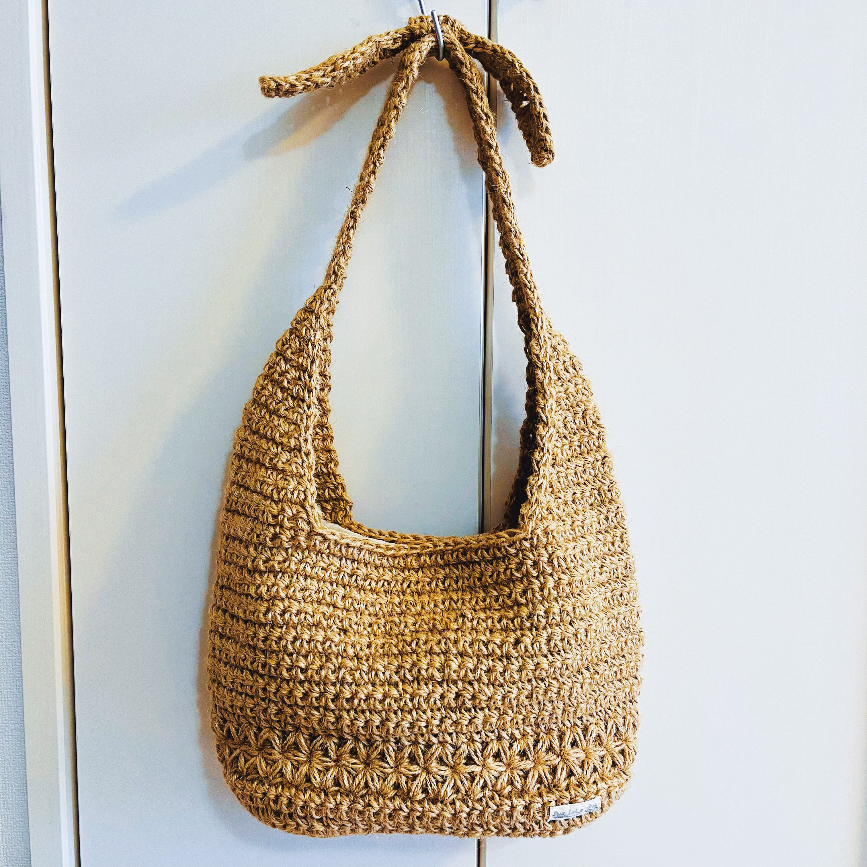 麻のフラワーリボン♡ワンショルダーバッグ（大容量）