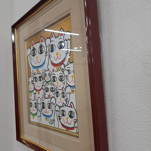 カラフルな招き猫のポップアート絵画 色紙サイズ 画家 小楠