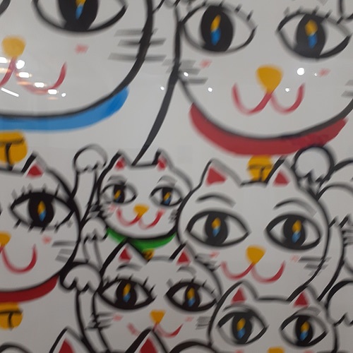 カラフルな招き猫のポップアート絵画 色紙サイズ 画家 小楠アキコ作品