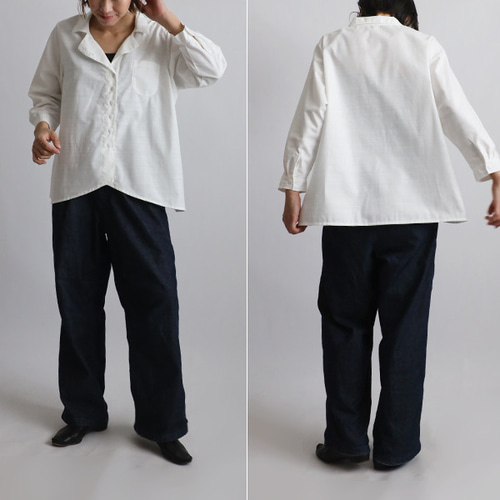MACHATT ラウンドヘムシャツ（ブラック）美品 秋支度SALE 上質ギマ擬麻コットン 変形ラウンドヘム 裾