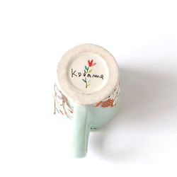 イヌさんとネコさん、道でバッタリ会う。　ゆっくりティータイム（イヌとネコと小鳥）マグカップ　磁器 7枚目の画像