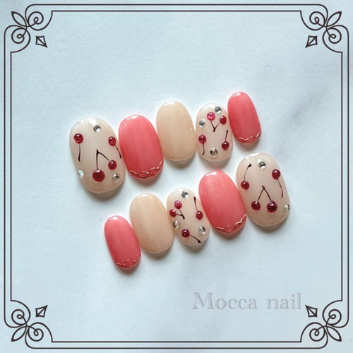 207】甘すぎない大人のチェリーネイル さくらんぼネイル 春 マグネット