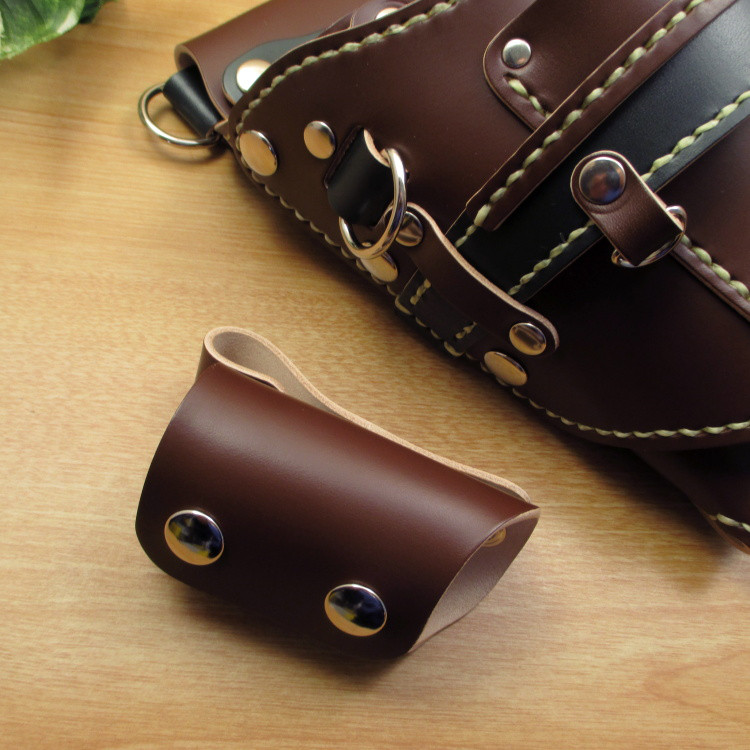 本革　ハンドメイド　6丁差しシザーケース  ブラシケース付き (ブラウン×ダークグリーン)　SCA-69/CBA