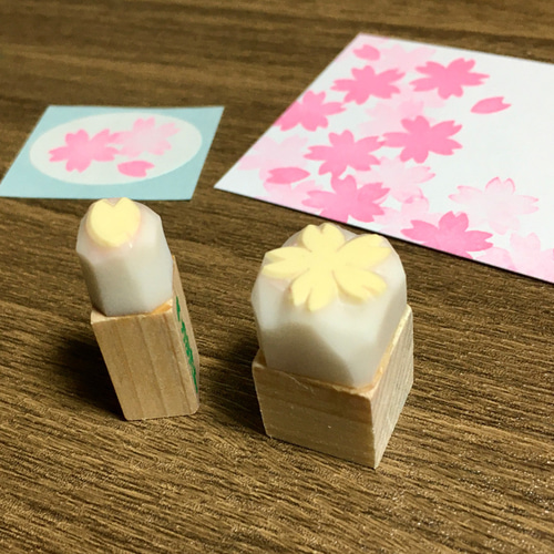 桜の花の消しゴムはんこセット（持ち手つき）＆押し方見本ミニカード