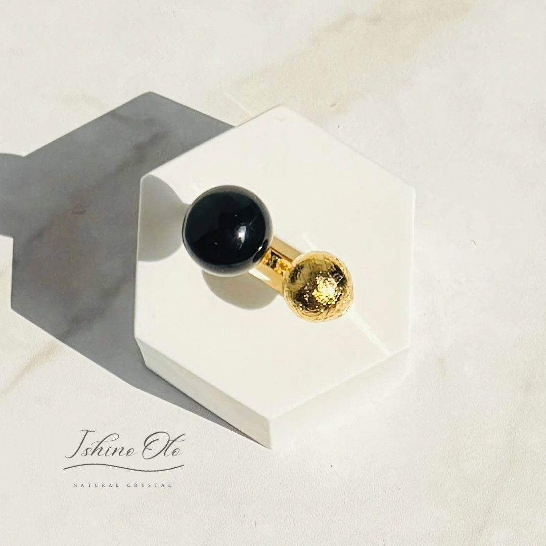 【最強のお守りリング】メテオライト隕石＆モリオンのフォークリング　～宇宙からの贈り物～