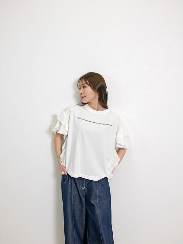 【新作】サイドフリル メッセージプリント TC カットソー 3枚目の画像