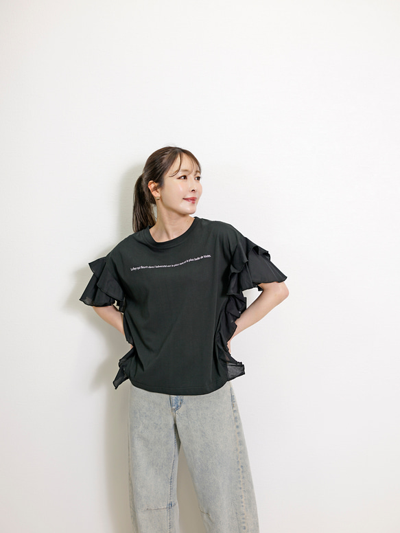 【新作】サイドフリル メッセージプリント TC カットソー 12枚目の画像